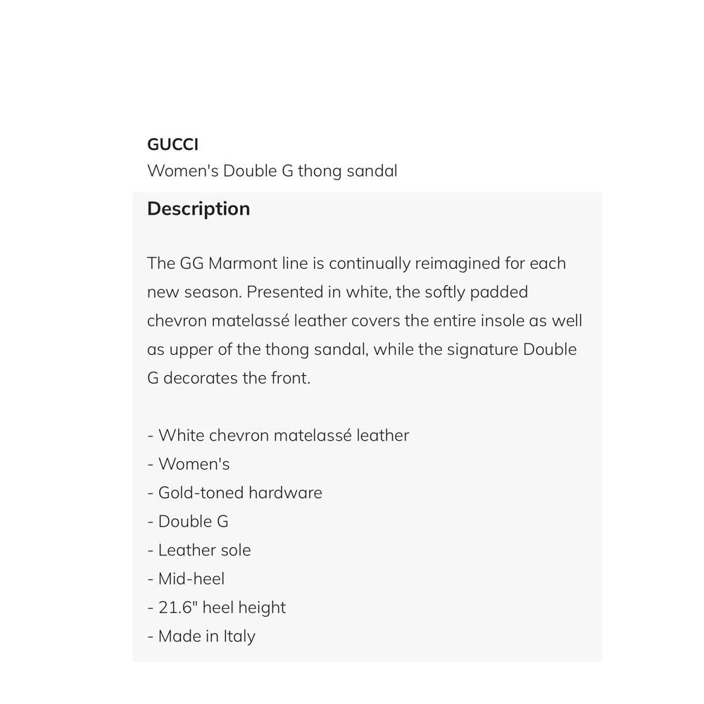 Gucci GG Marmont Chevron Matelassé Kitten Heel Thong Sandals White 40 US 10 NIB - Picture 14 of 14
